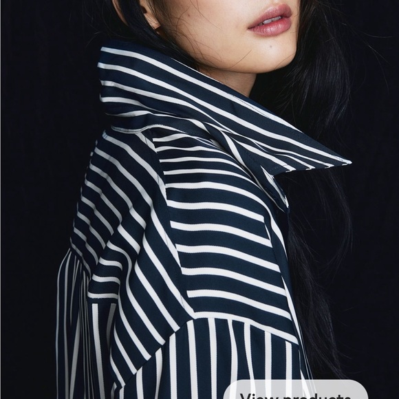 NWT H&M navy white striped oversize woven shirt size small - Picture 2 of 13